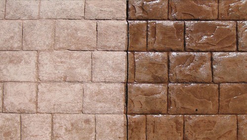 Before and after stamped concrete resealing in Cypress TX